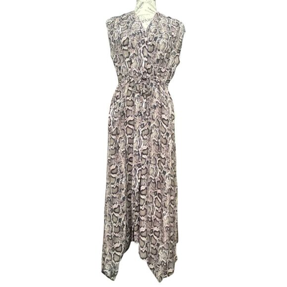 All Saints Tate Misra Asymmetric Hem Dress Elegant Snake Print Maxi Dress in S - Picture 3 of 13